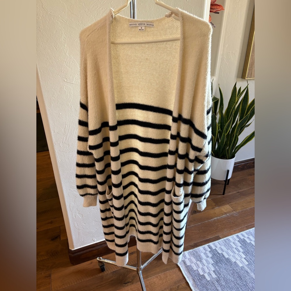 HYFVE Cream and Black Striped Cardigan